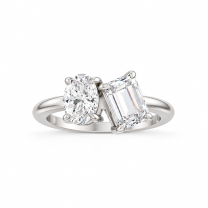 Oval Emerald Moissanite Toi Et Moi Engagement Ring platinum