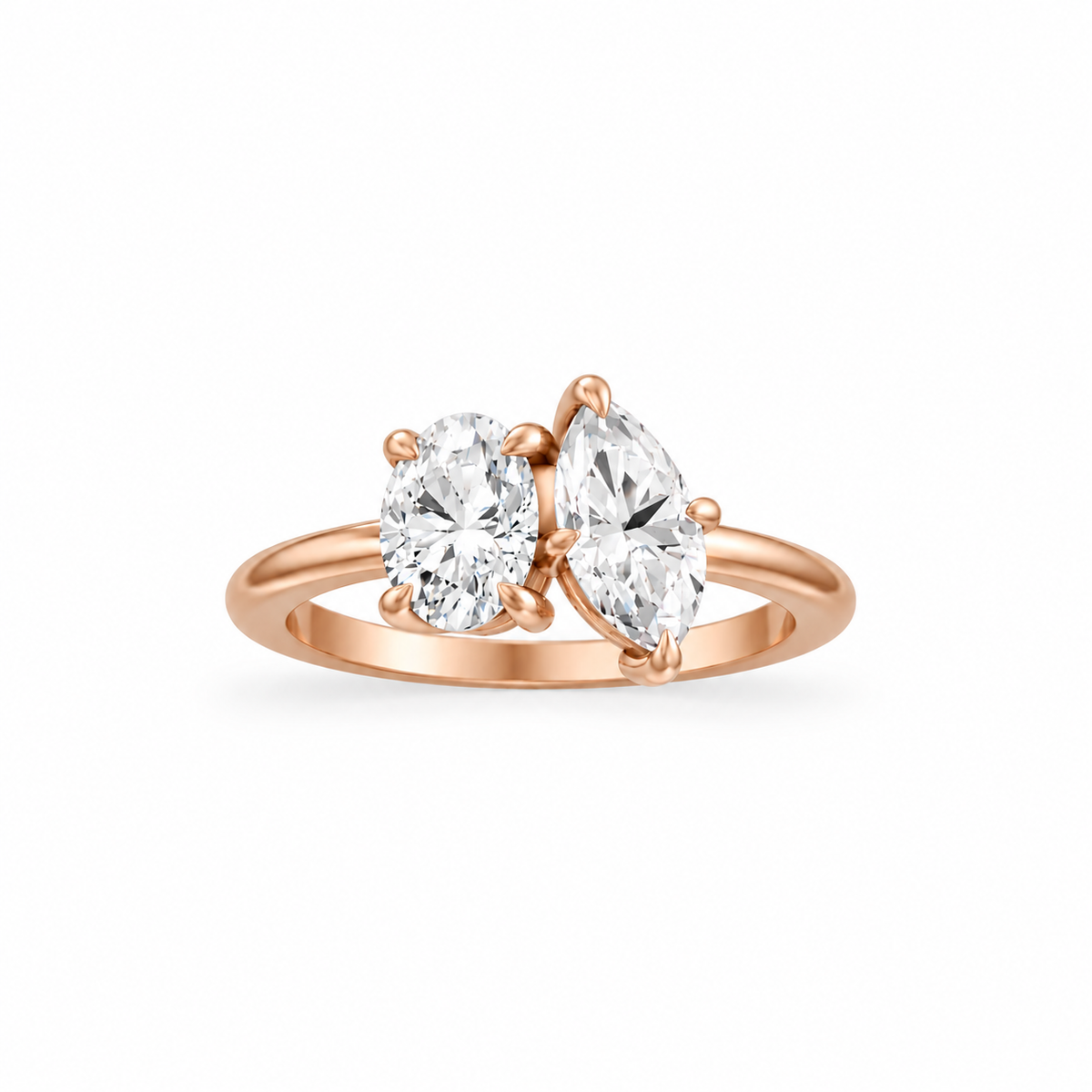 Oval Marquise Diamond Two Stone Engagement Ring 14k rose gold