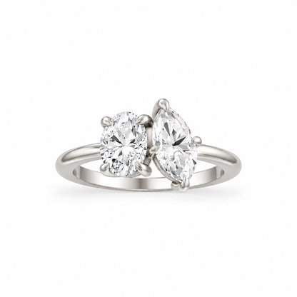 Oval Marquise Diamond Two Stone Engagement Ring 14k white gold