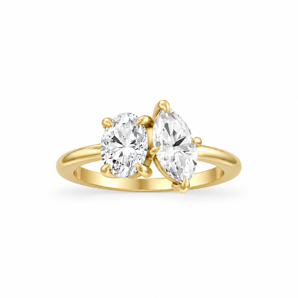 Oval Marquise Diamond Two Stone Engagement Ring 14k yellow gold