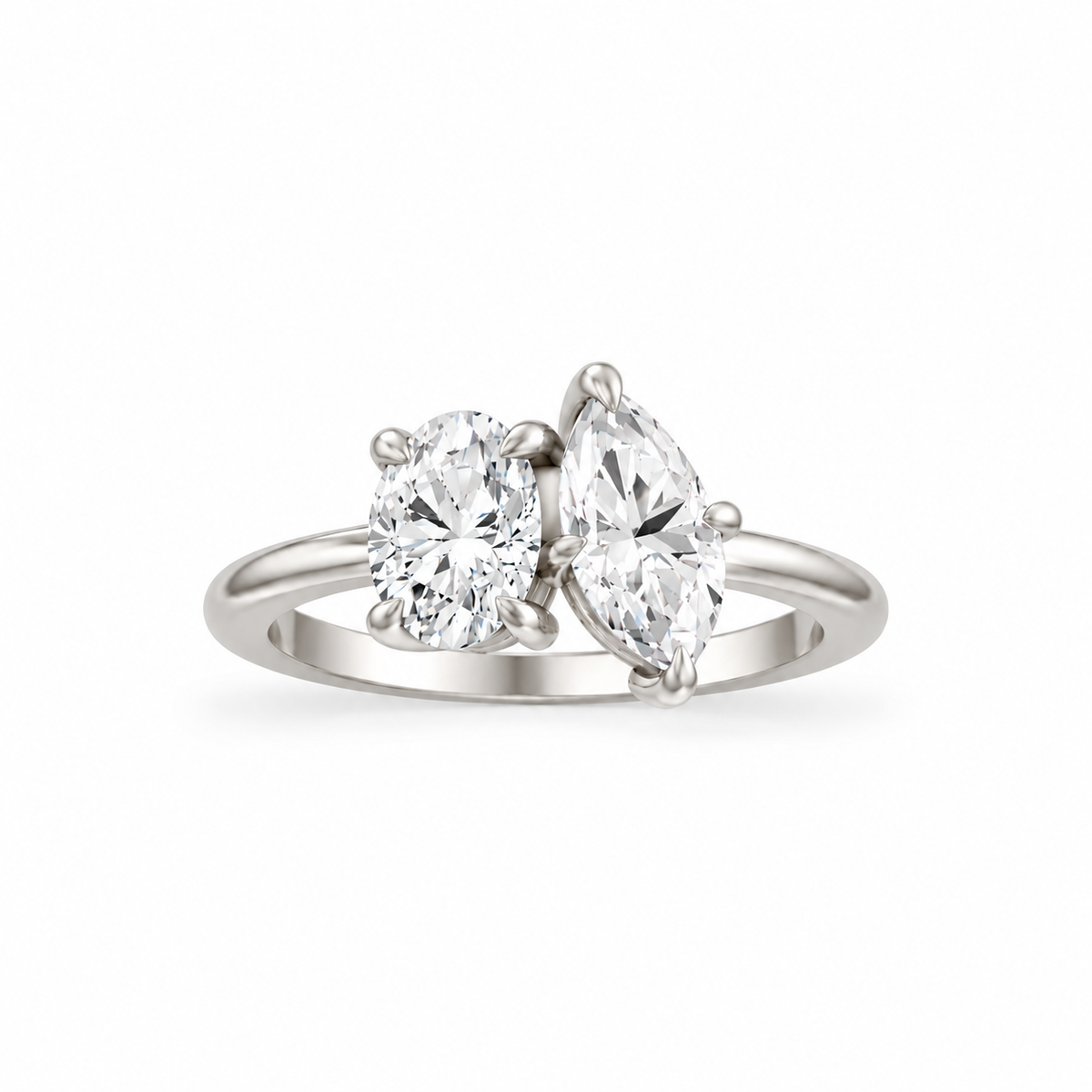 Oval Marquise Diamond Two Stone Engagement Ring platinum