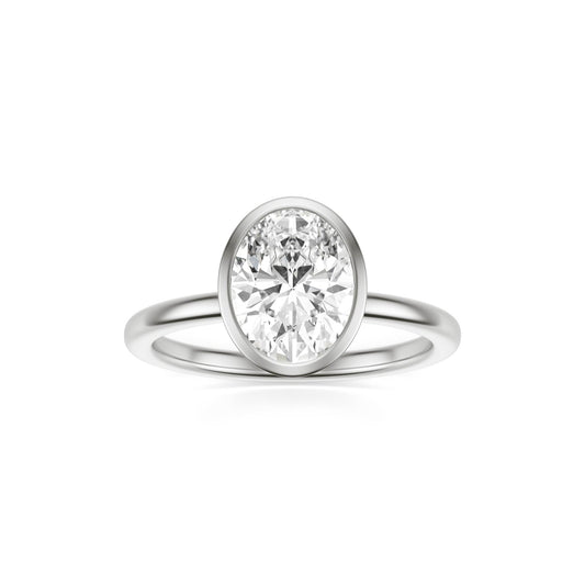 Oval Moissanite Bezel 14K White Gold