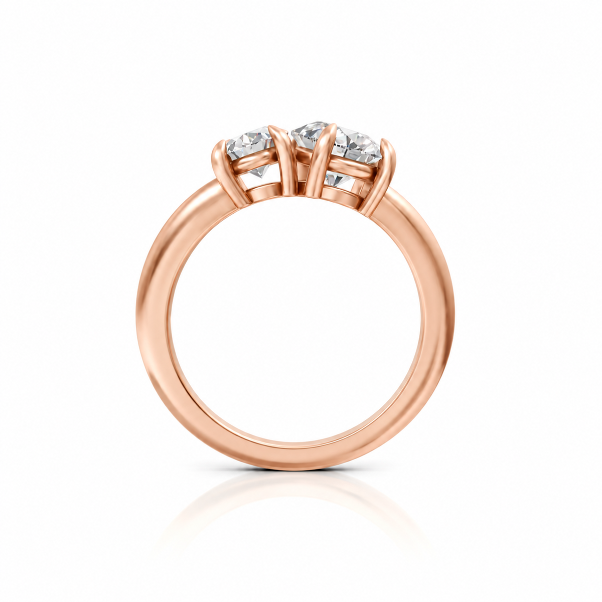 Oval and Pear Moissanite Two Stone Ring 14k rose gold