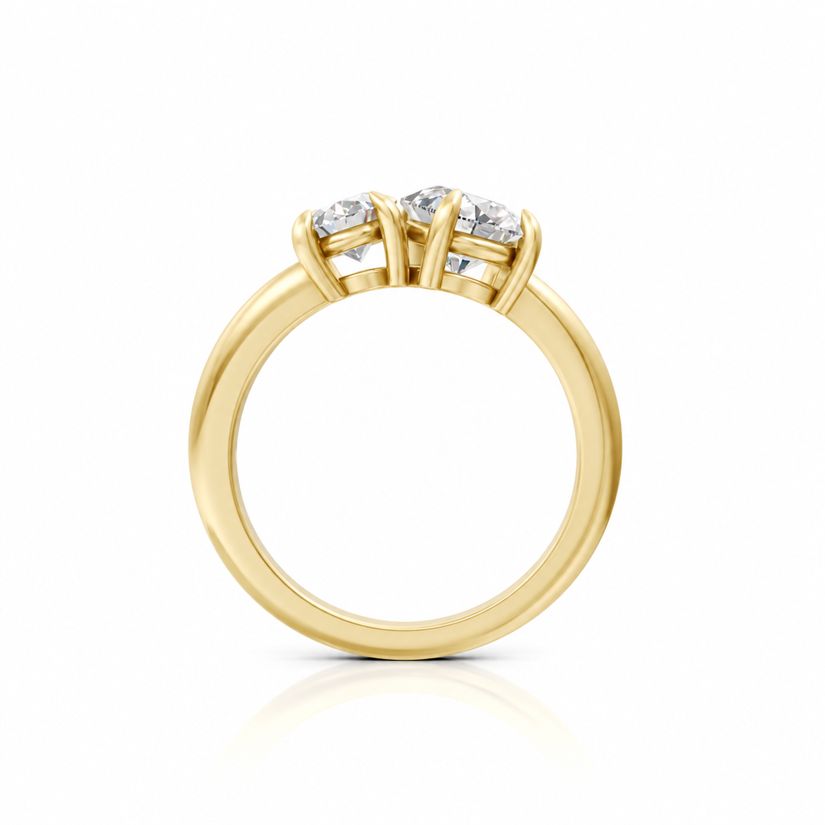 Oval and Pear Moissanite Two Stone Ring 14k yellow gold