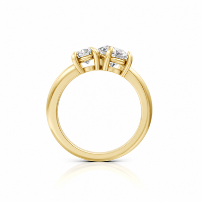Oval and Pear Moissanite Two Stone Ring 14k yellow gold