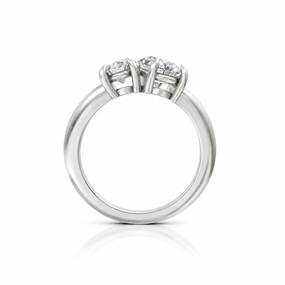 Oval and Pear Moissanite Two Stone Ring platinum