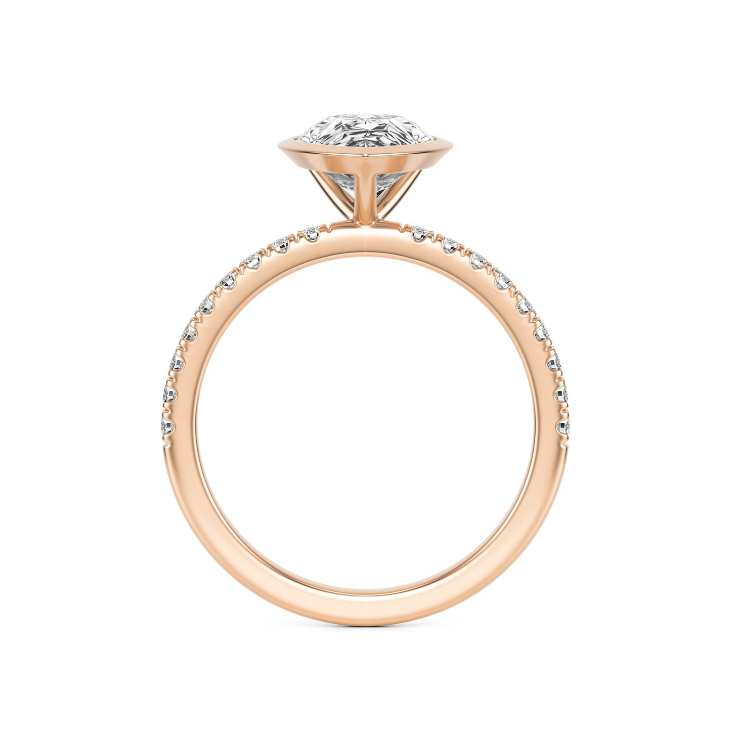 Pear Moissanite Bezel Pave 14K Rose Gold