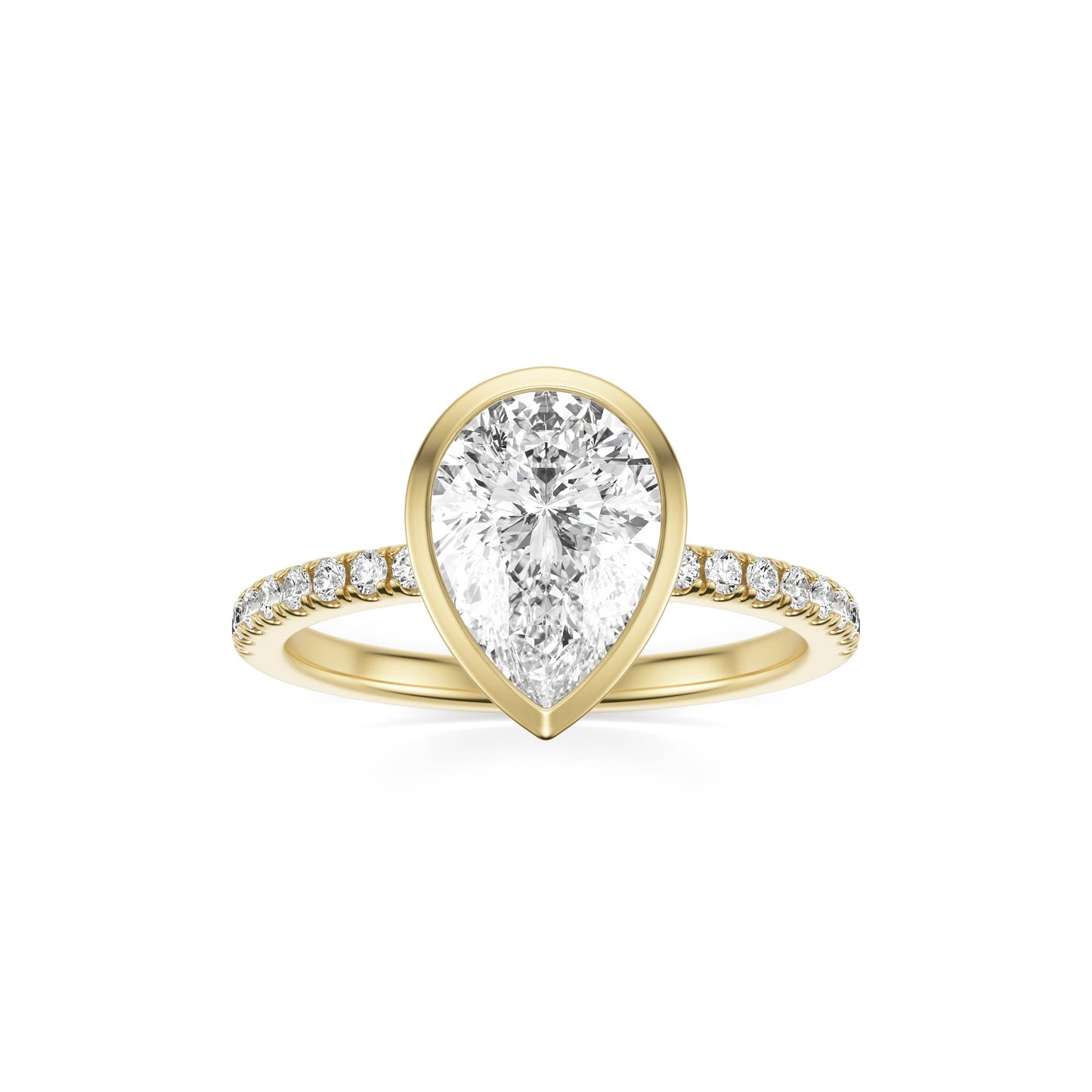 Pear Moissanite Bezel Pave 14K Yellow Gold