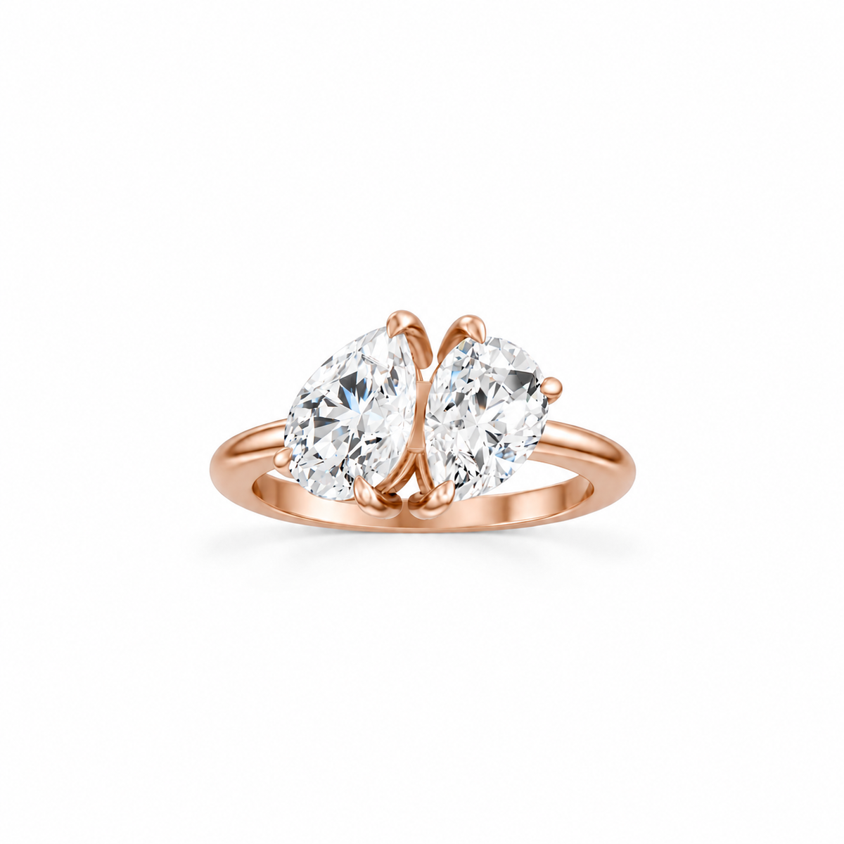 Pear Pear Moissanite Two Stone Ring in 14k rose gold