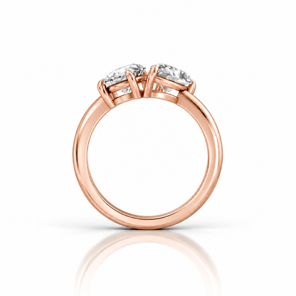 Pear Pear Moissanite Two Stone Ring in 14k rose gold