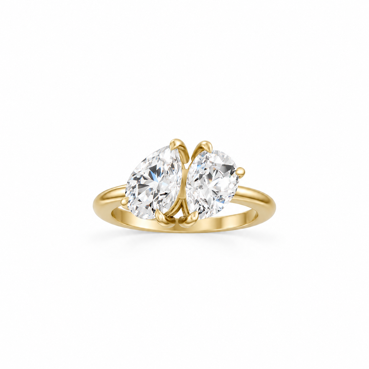 Pear Pear Moissanite Two Stone Ring in 14k yellow gold