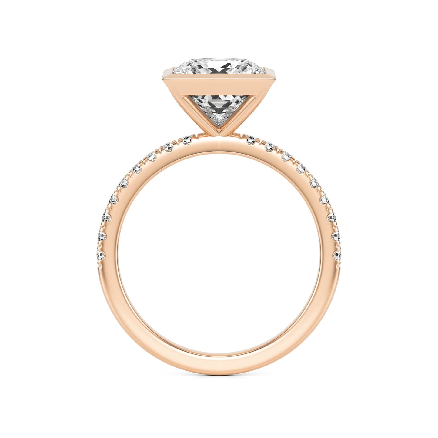 Princess Diamond Bezel Pave 14K Rose Gold