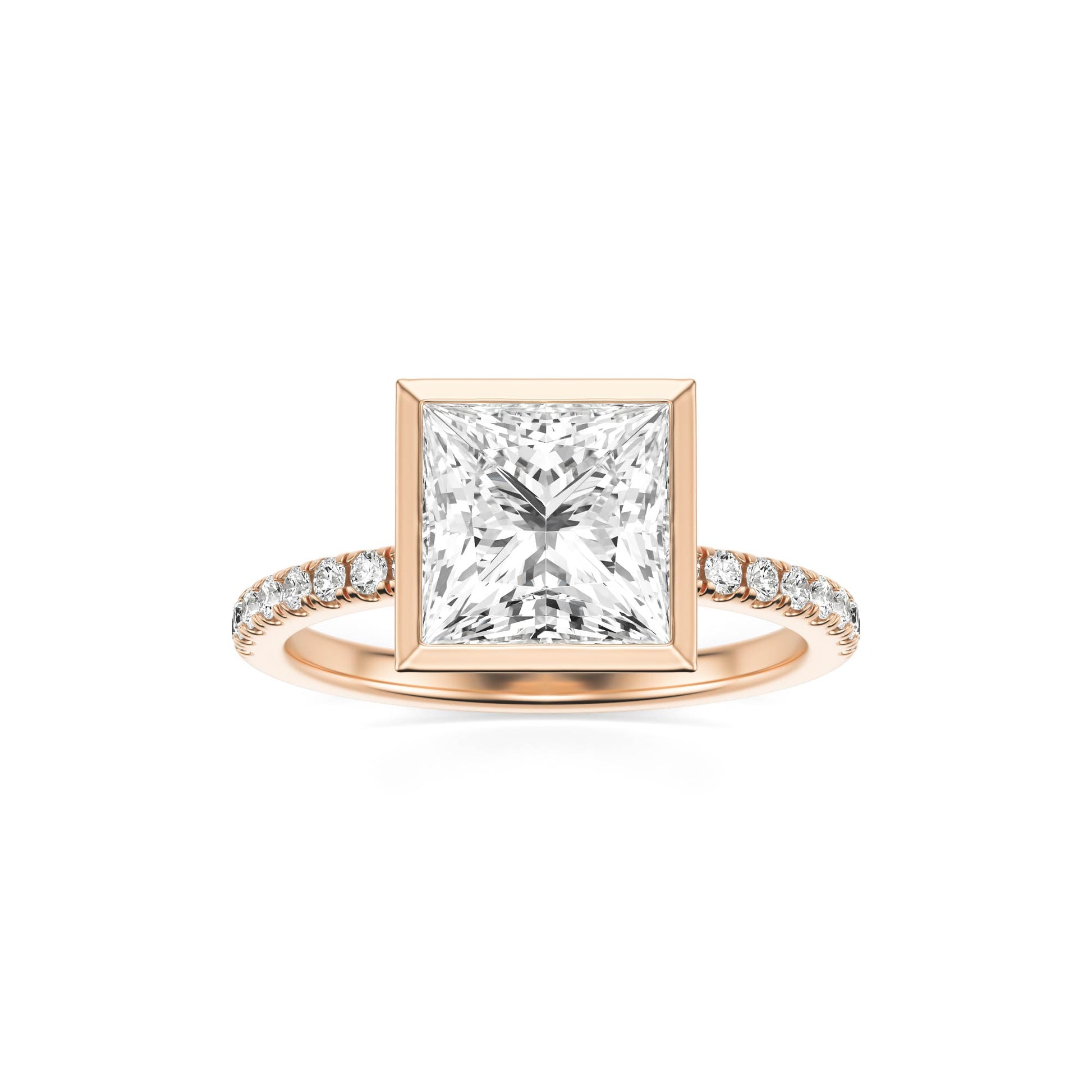 Princess Diamond Bezel Pave 14K Rose Gold