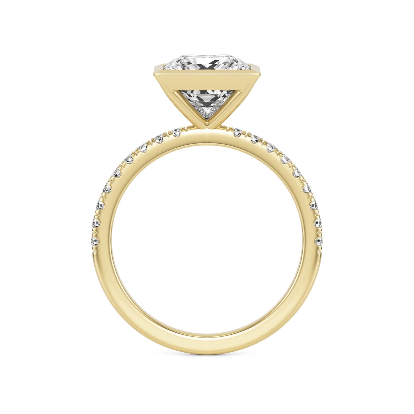 Princess Diamond Bezel Pave 14K Yellow Gold