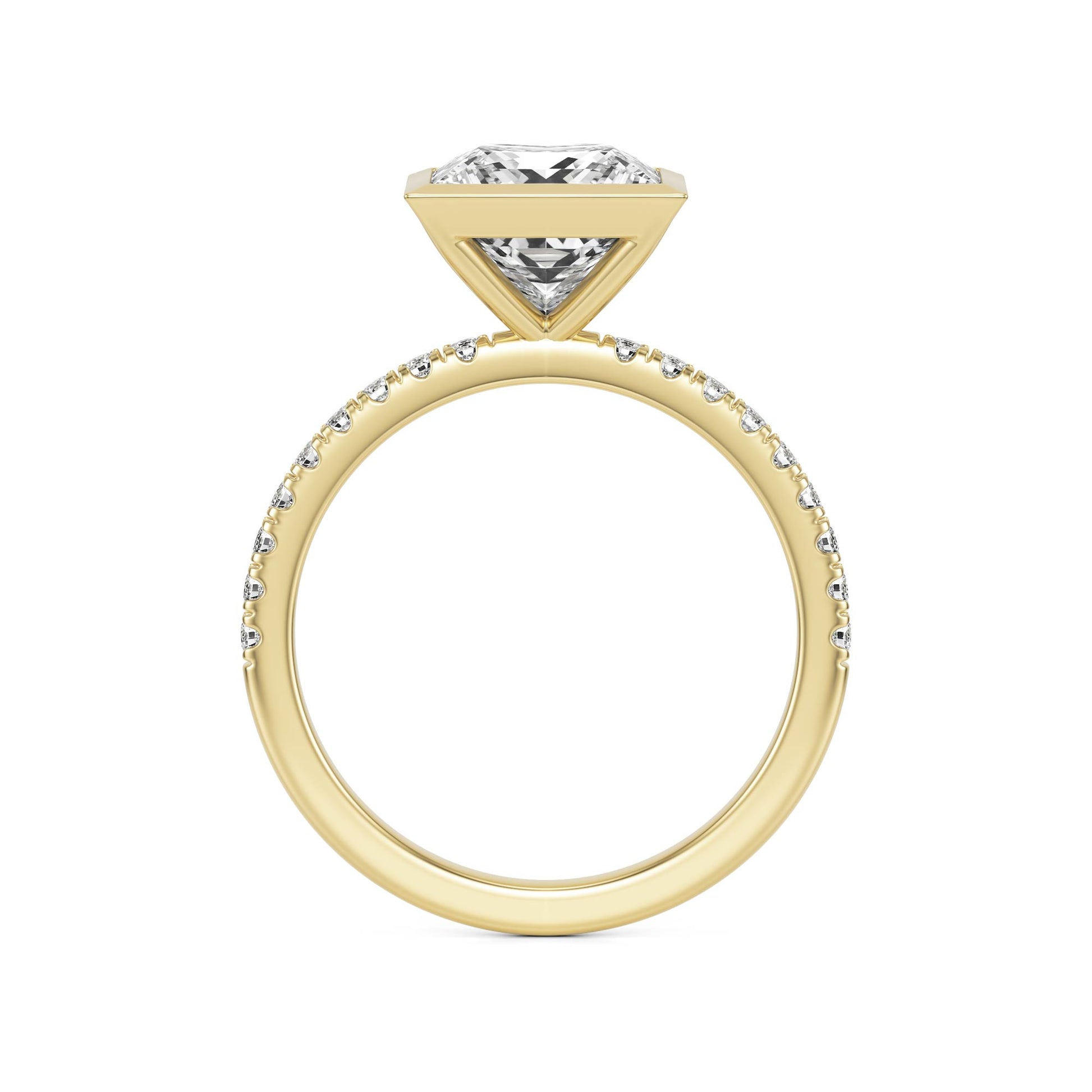 Princess Diamond Bezel Pave 14K Yellow Gold