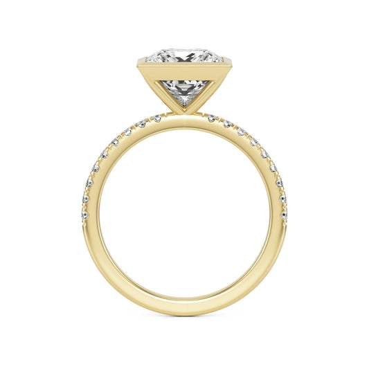 Princess Diamond Bezel Pave 14K Yellow Gold