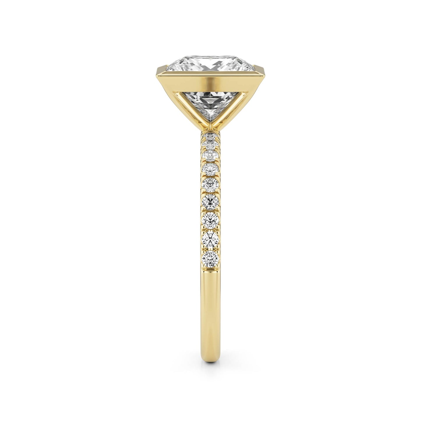 Princess Diamond Bezel Pave 14K Yellow Gold