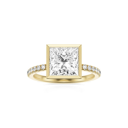 Princess Diamond Bezel Pave 14K Yellow Gold