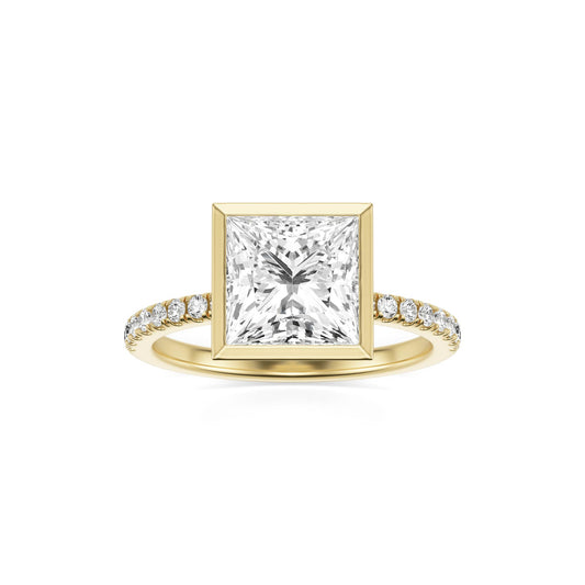 Princess Diamond Bezel Pave 14K Yellow Gold