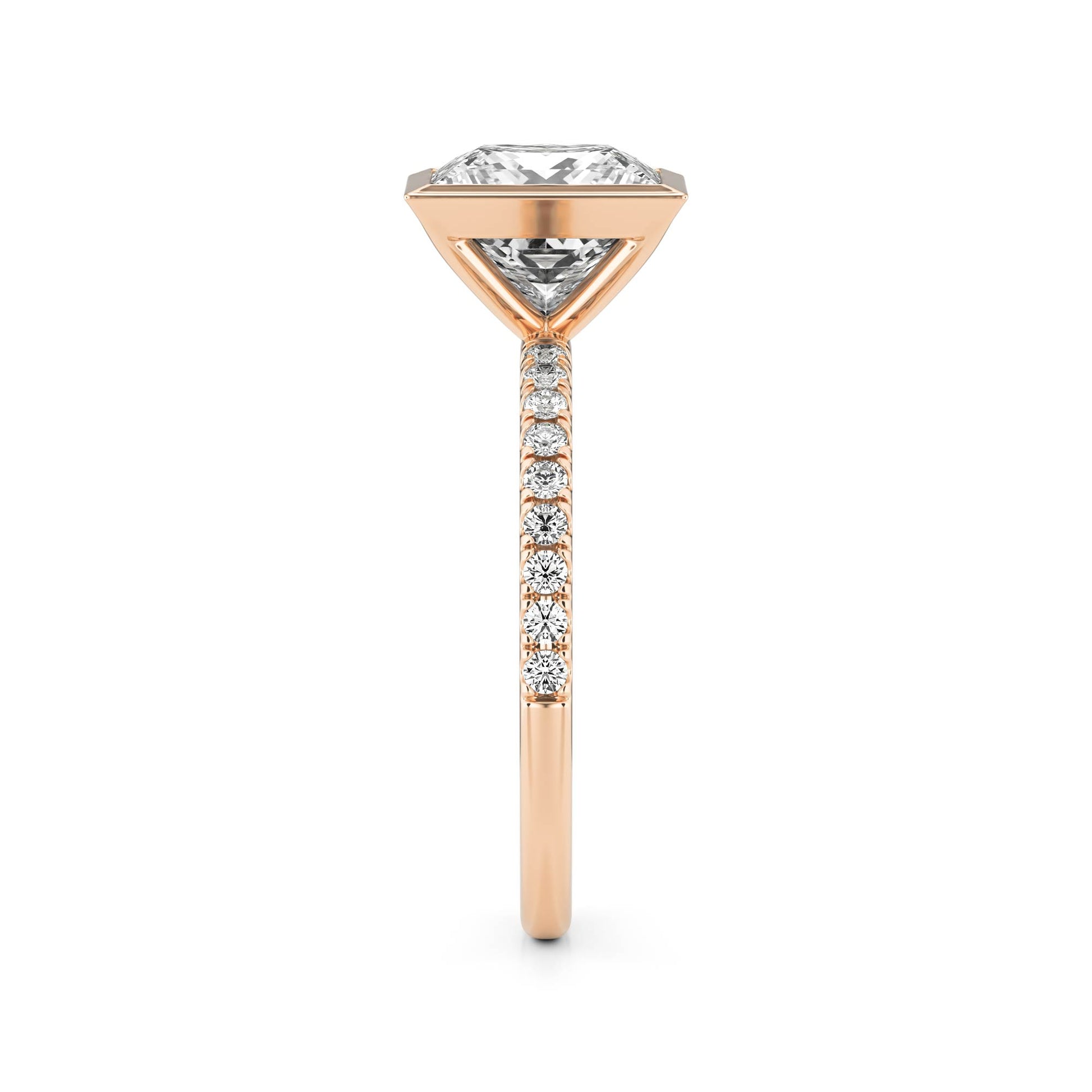 Princess Moissanite Bezel Pave 14K Rose Gold