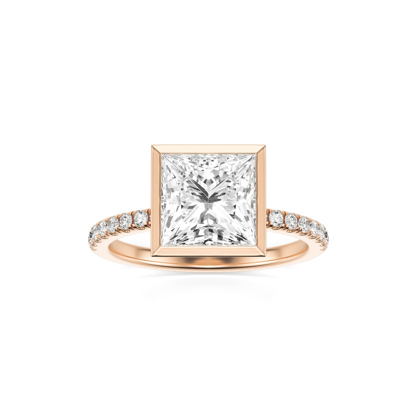 Princess Moissanite Bezel Pave 14K Rose Gold