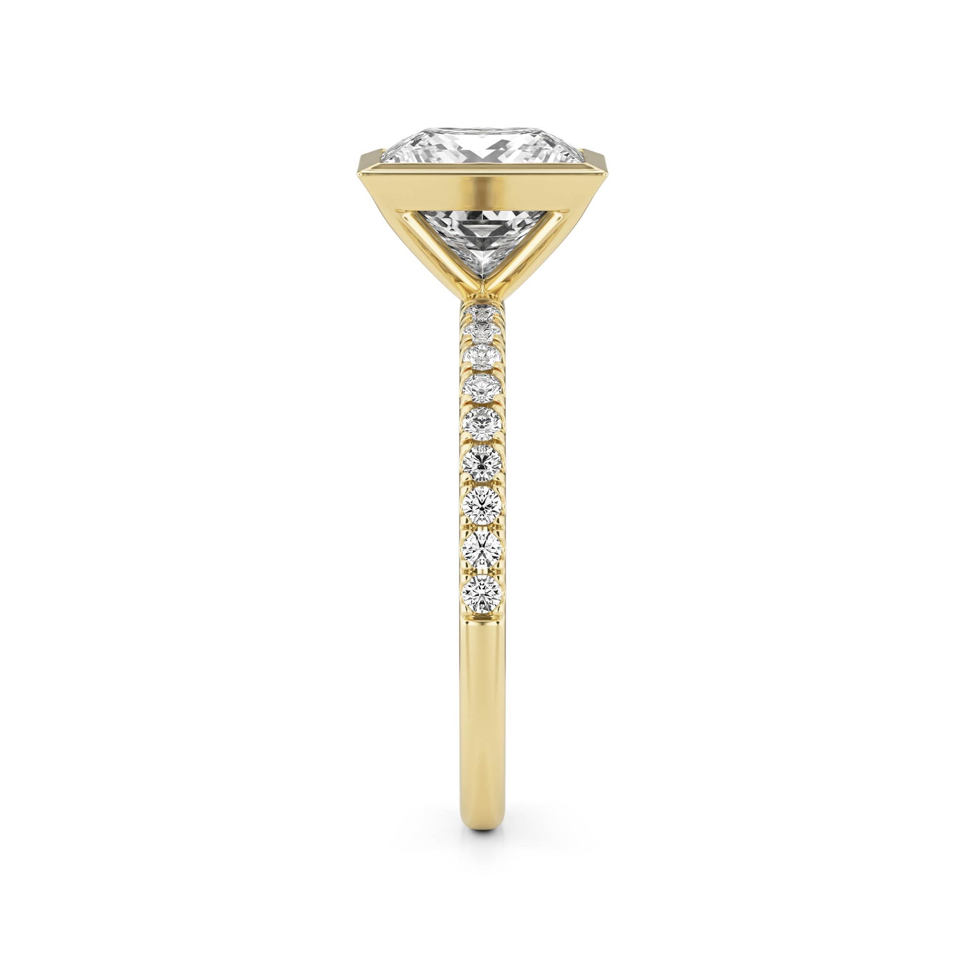 Princess Moissanite Bezel Pave 14K Yellow Gold