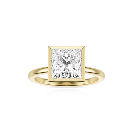 Princess Moissanite Bezel 14K Yellow Gold