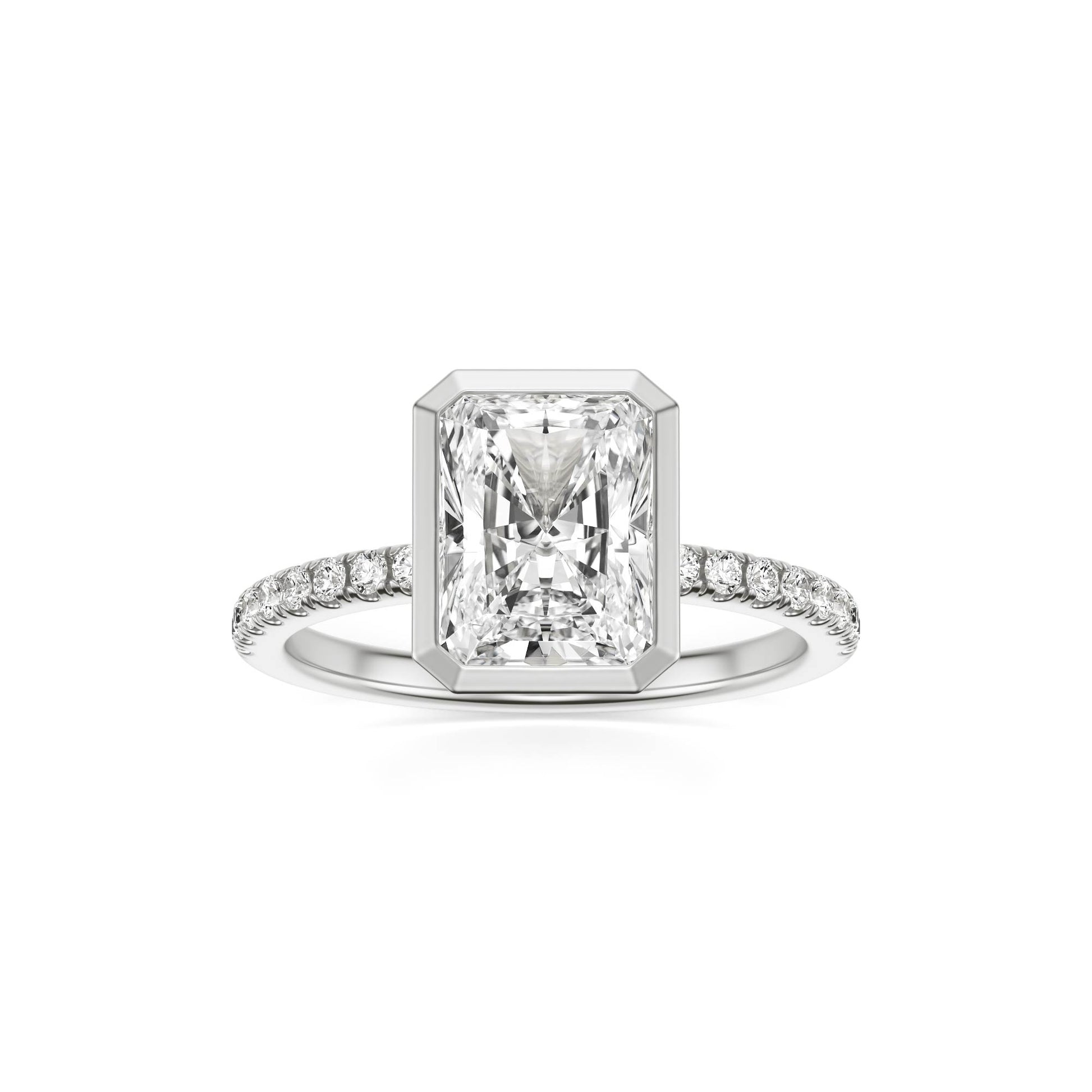 Radiant Diamond Bezel Pave 14K White Gold