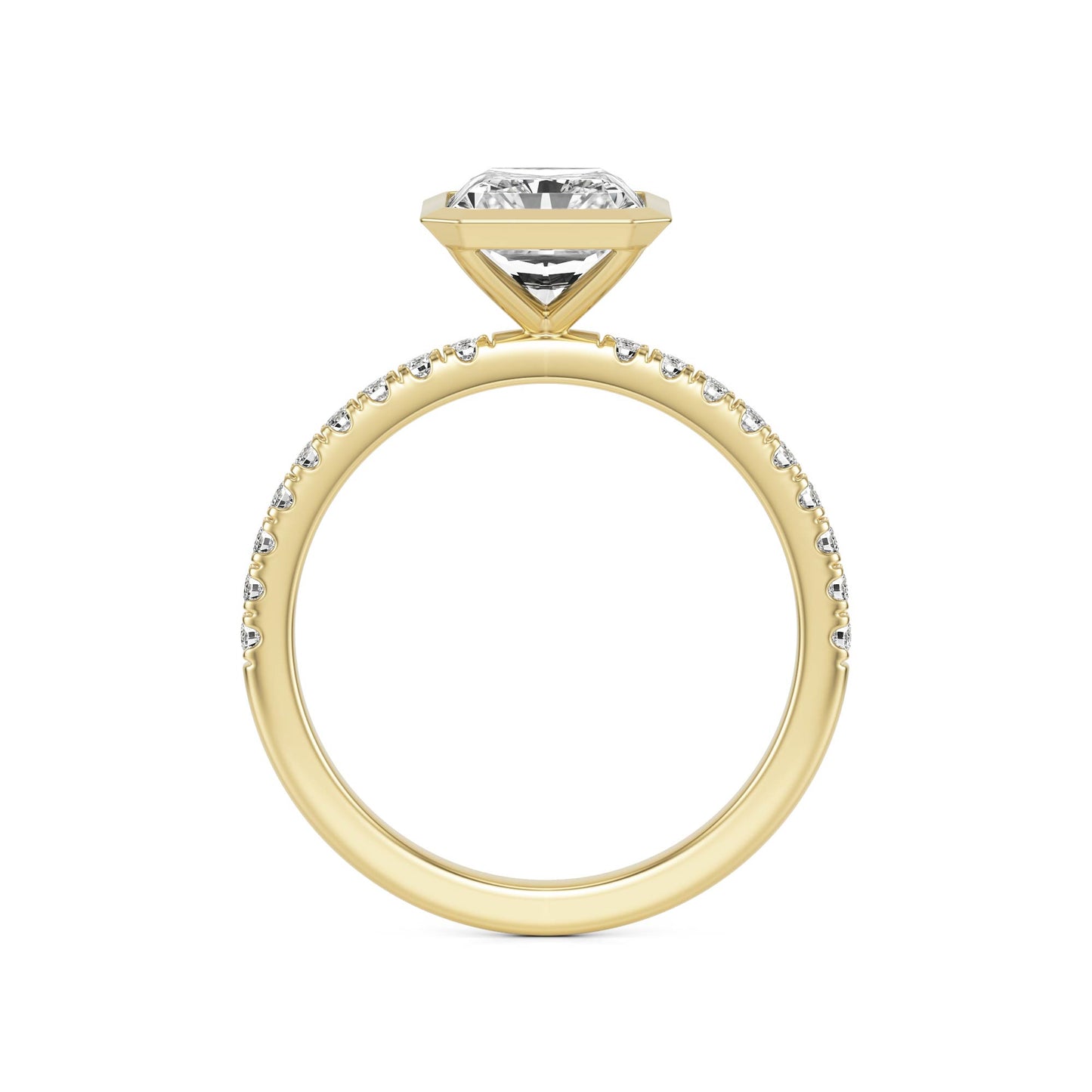 Radiant Diamond Bezel Pave 14K Yellow Gold