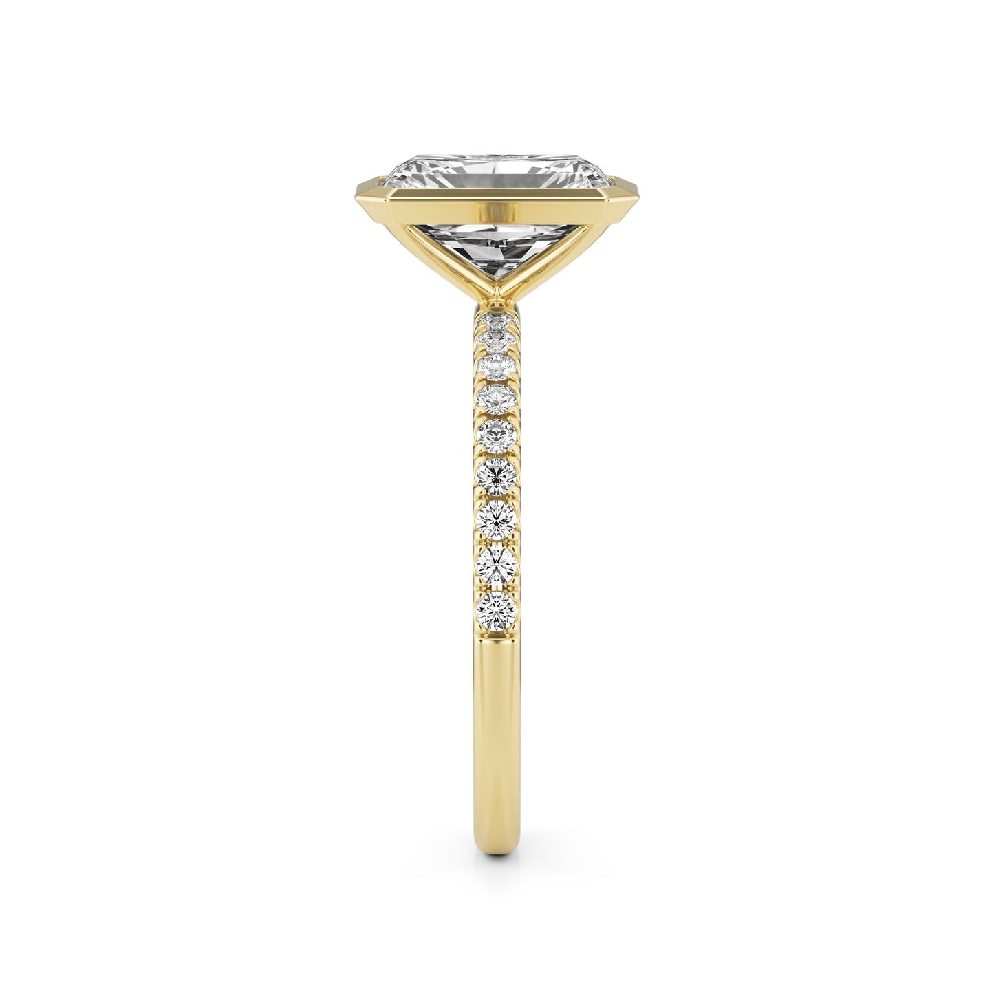 Radiant Diamond Bezel Pave 14K Yellow Gold