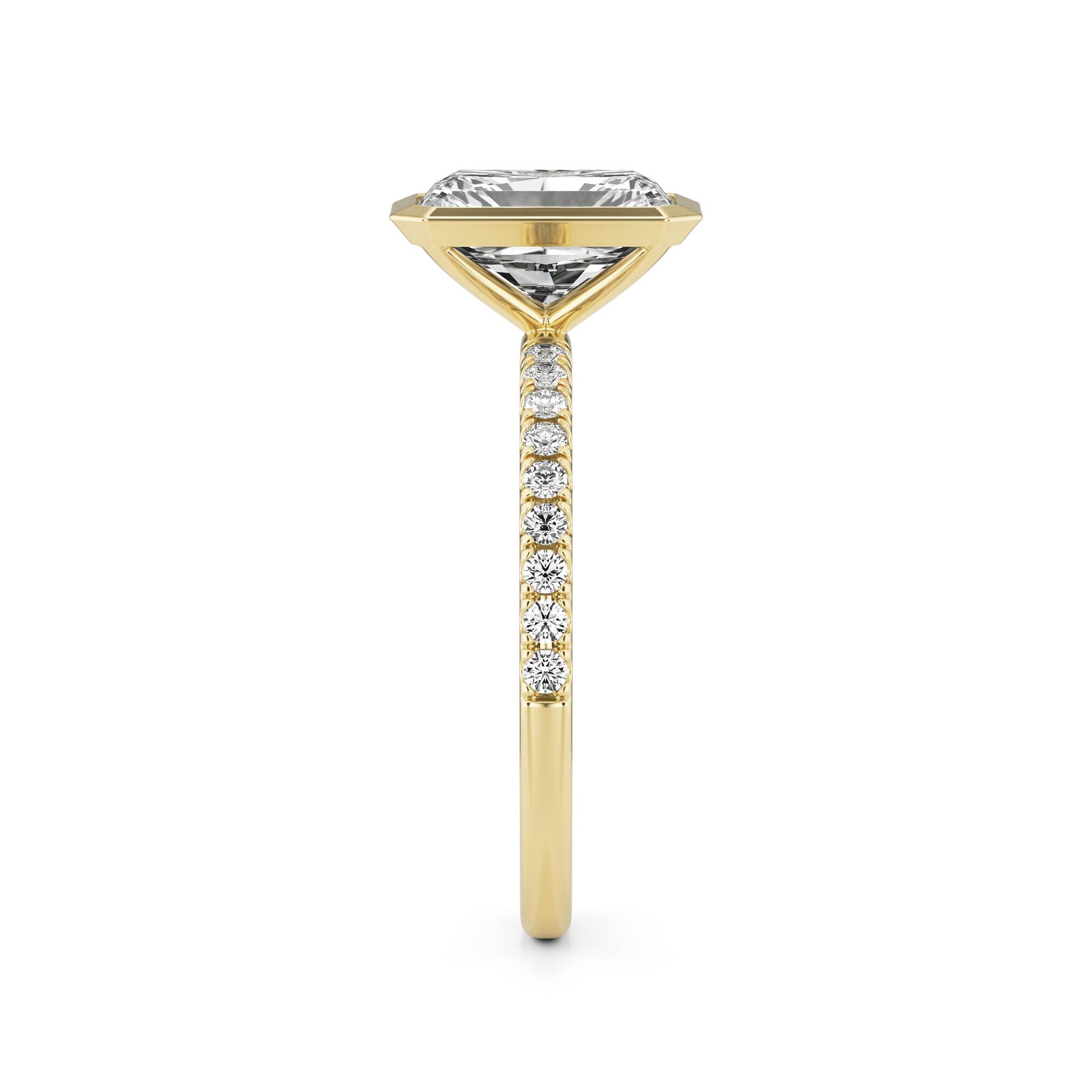 Radiant Diamond Bezel Pave 14K Yellow Gold