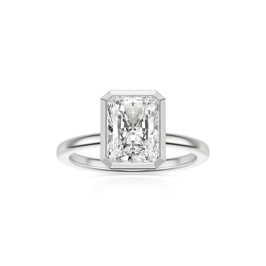 Radiant Moissanite Bezel 14K White Gold