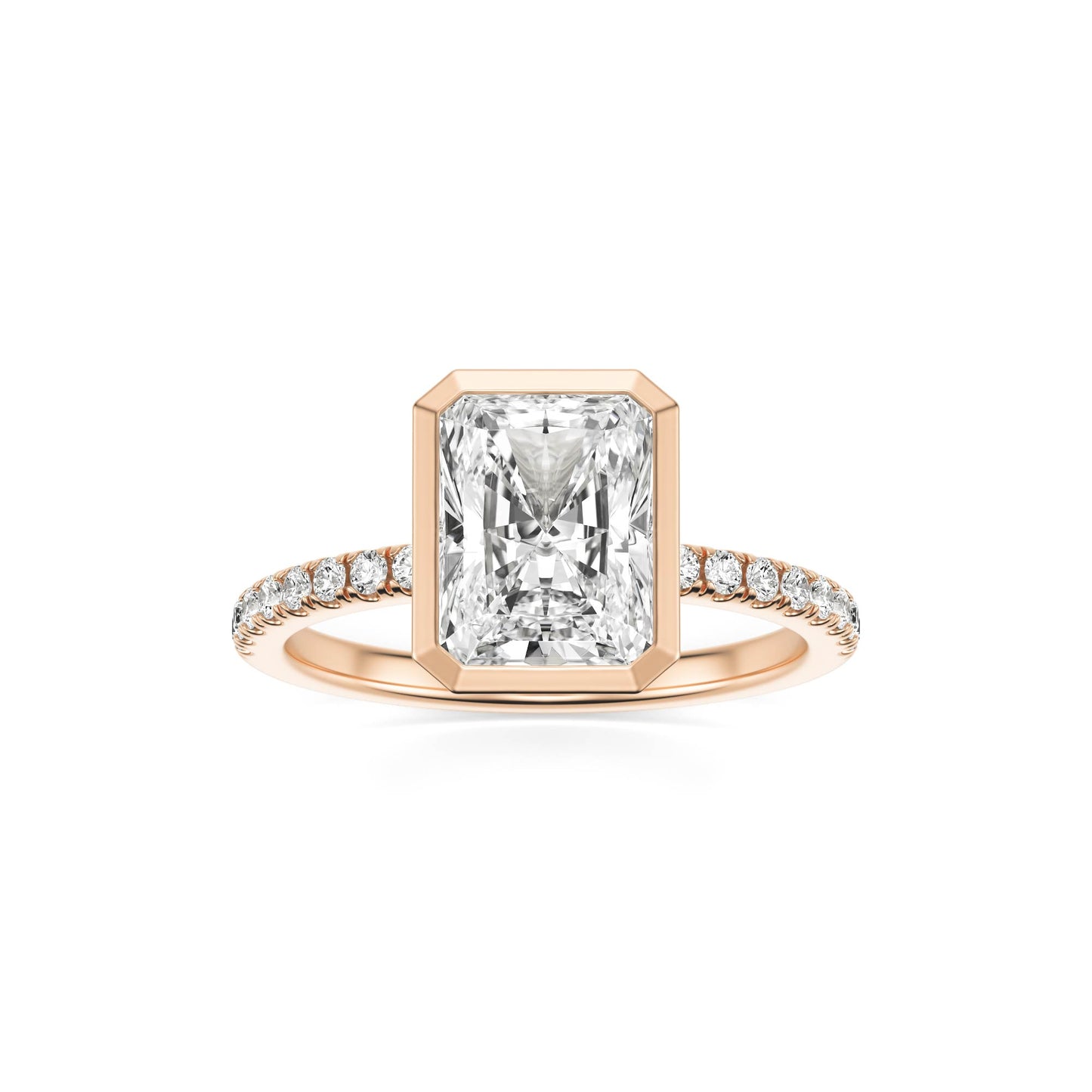 Radiant Moissanite Bezel Pave 14K Rose Gold