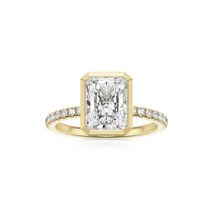 Radiant Moissanite Bezel Pave 14K Yellow Gold