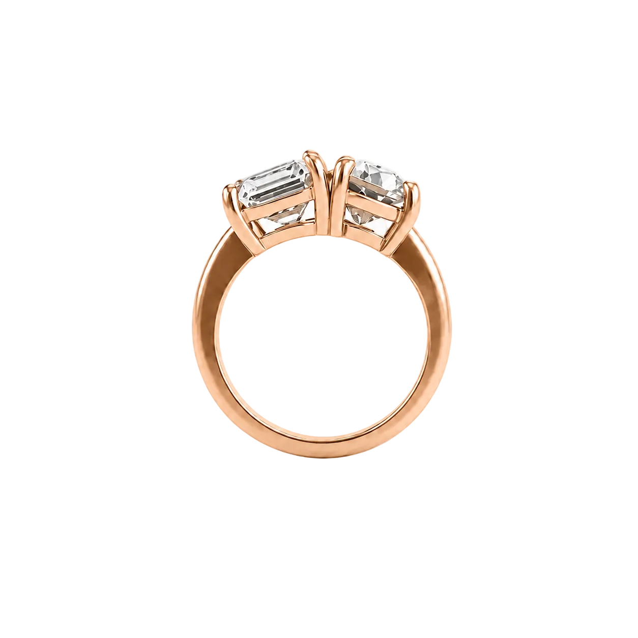 Asscher and Pear Moissanite Toi Et Moi Two Stone Engagement Ring in 14k Rose Gold