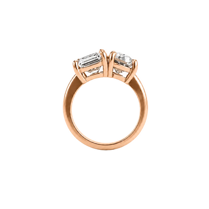 Asscher and Pear Moissanite Toi Et Moi Two Stone Engagement Ring in 14k Rose Gold
