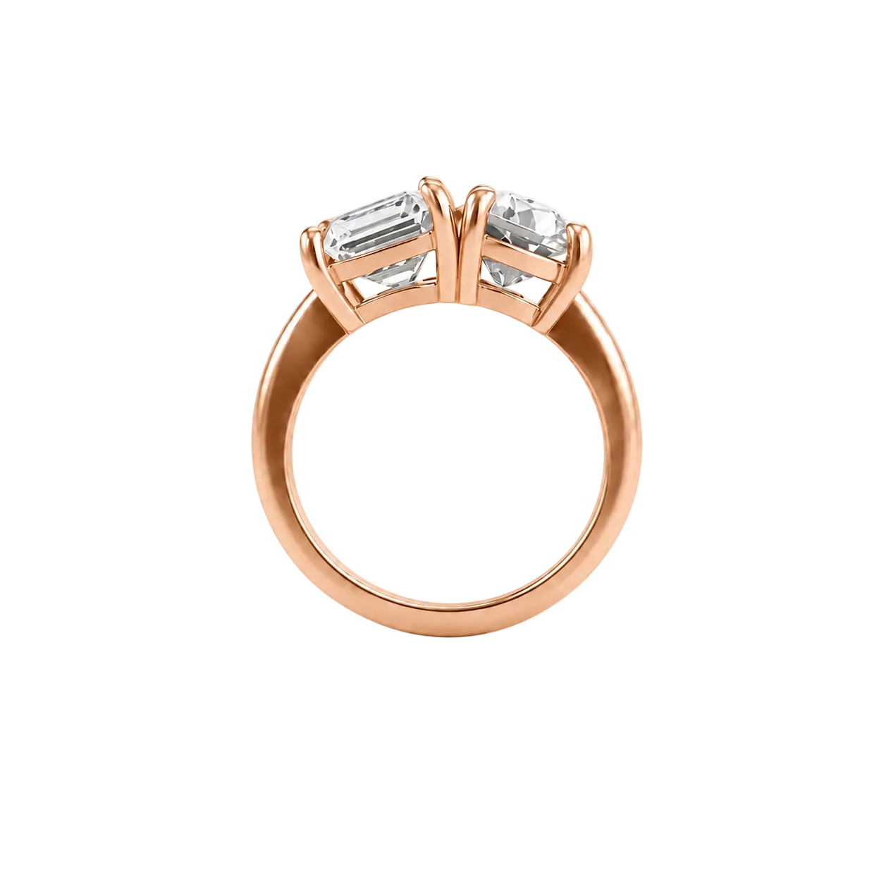 round emerald two stone toi et moi engagement ring 14k rose gold