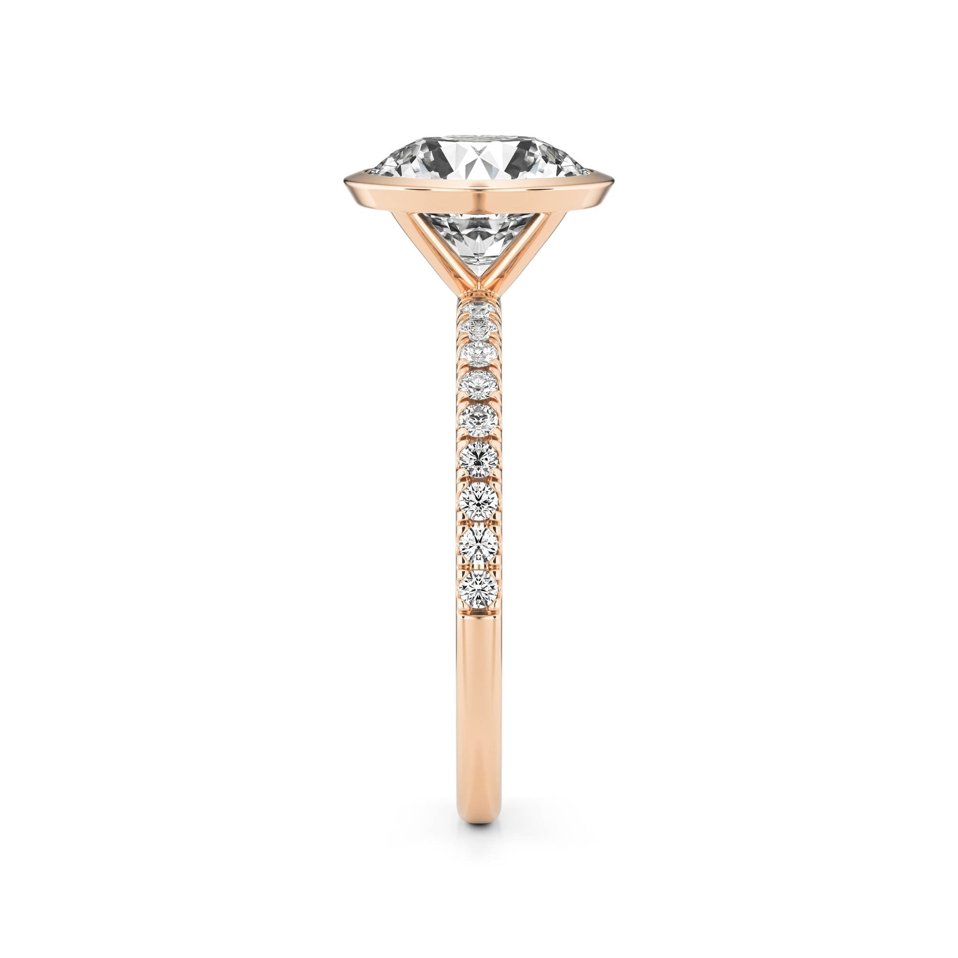 Round Diamond Bezel Pavé 14k Rose Gold