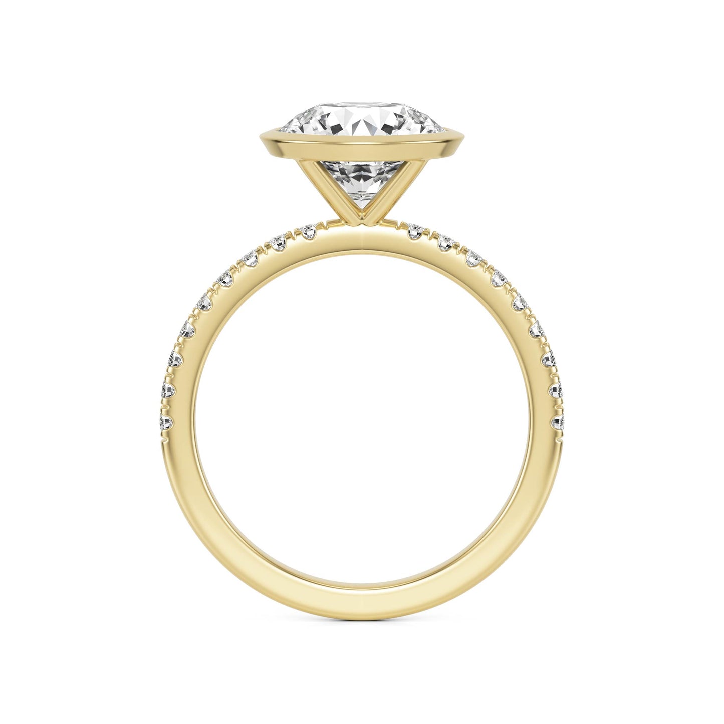 Round Diamond Bezel Pavé 14k Yellow Gold