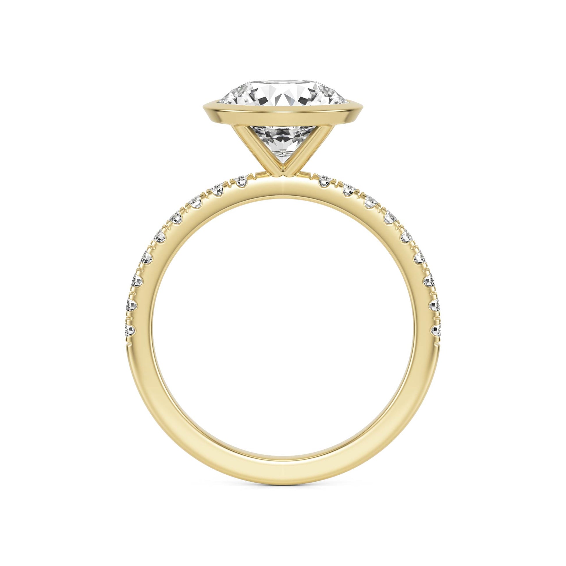 Round Diamond Bezel Pavé 14k Yellow Gold