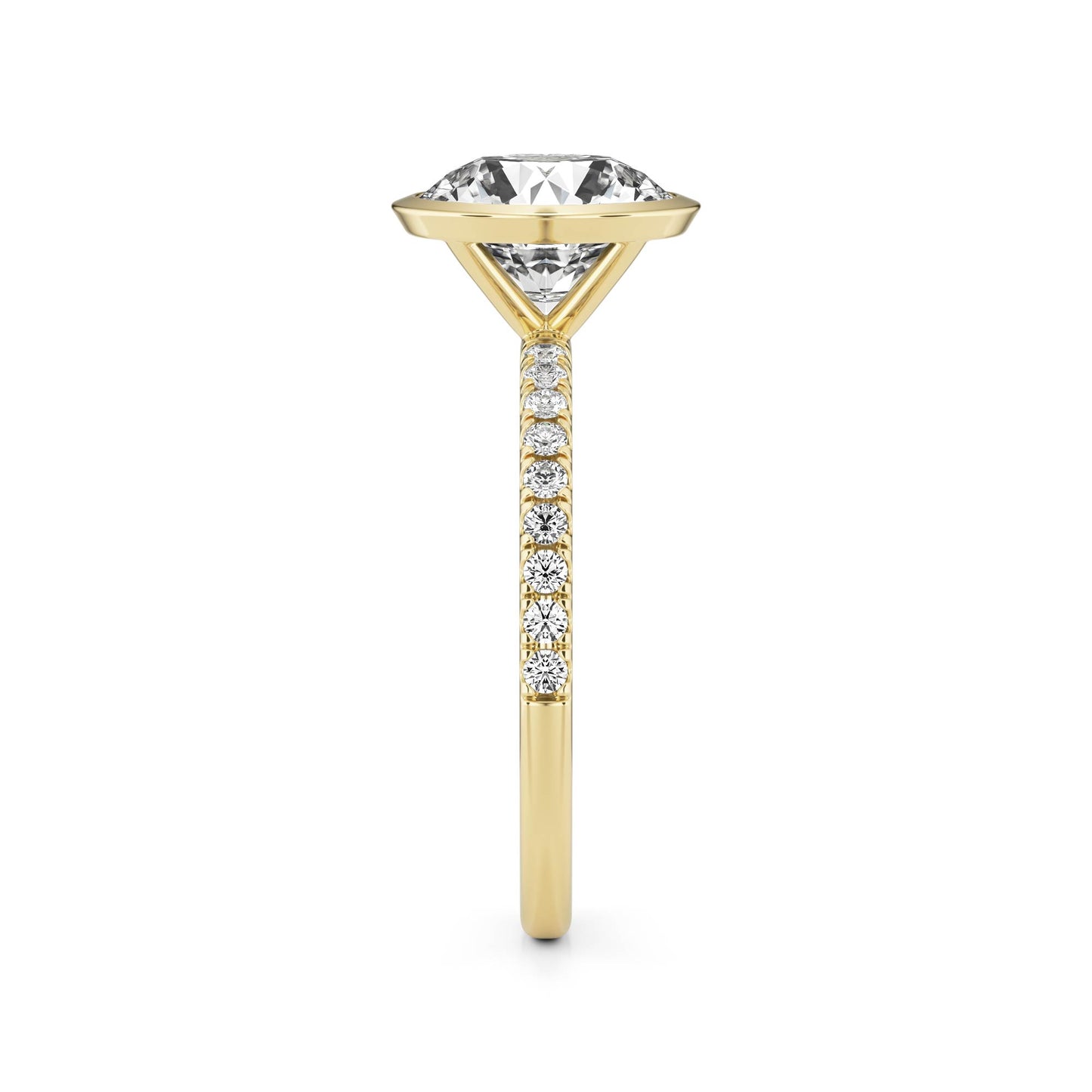 Round Diamond Bezel Pavé 14k Yellow Gold