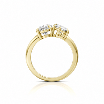 Round Emerald Moissanite Two Stone RIng 14k Yellow Gold
