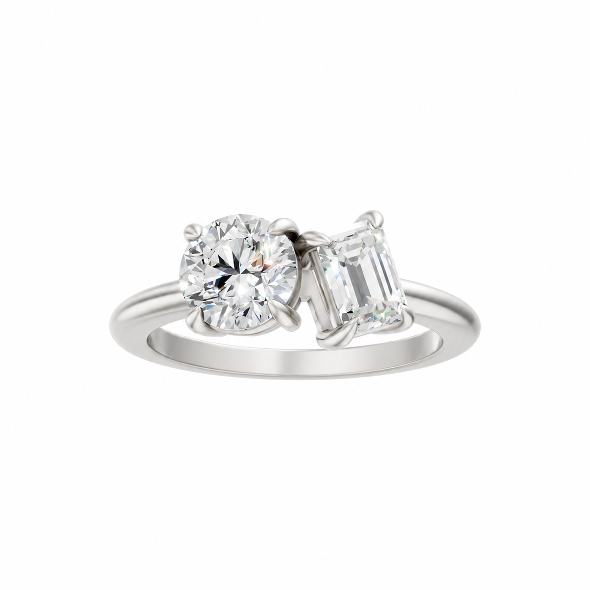 Round Emerald Moissanite Two Stone RIng Platinum