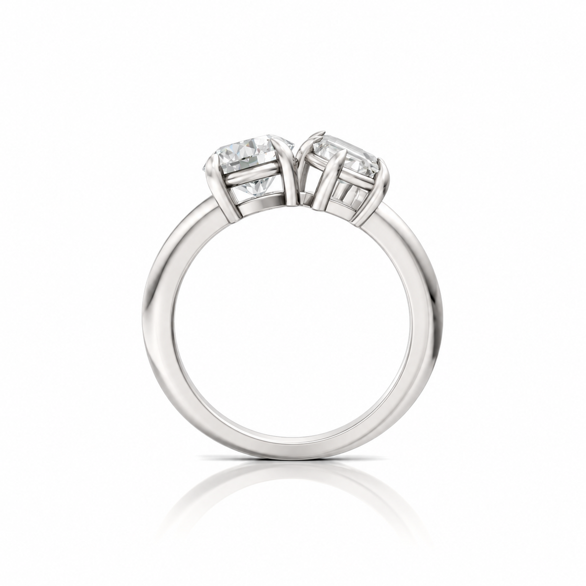 Round Emerald Moissanite Two Stone RIng Platinum