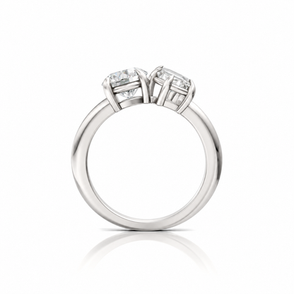 Round Emerald Moissanite Two Stone RIng Platinum