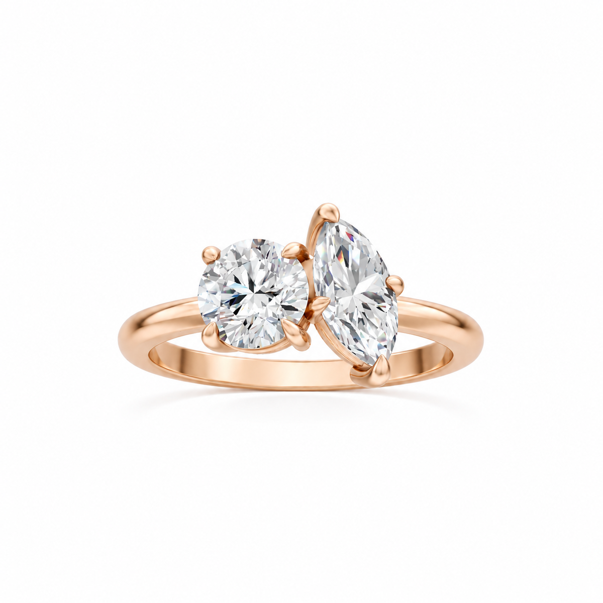 Round and Marquise Diamond Two Stone 14k rose gold