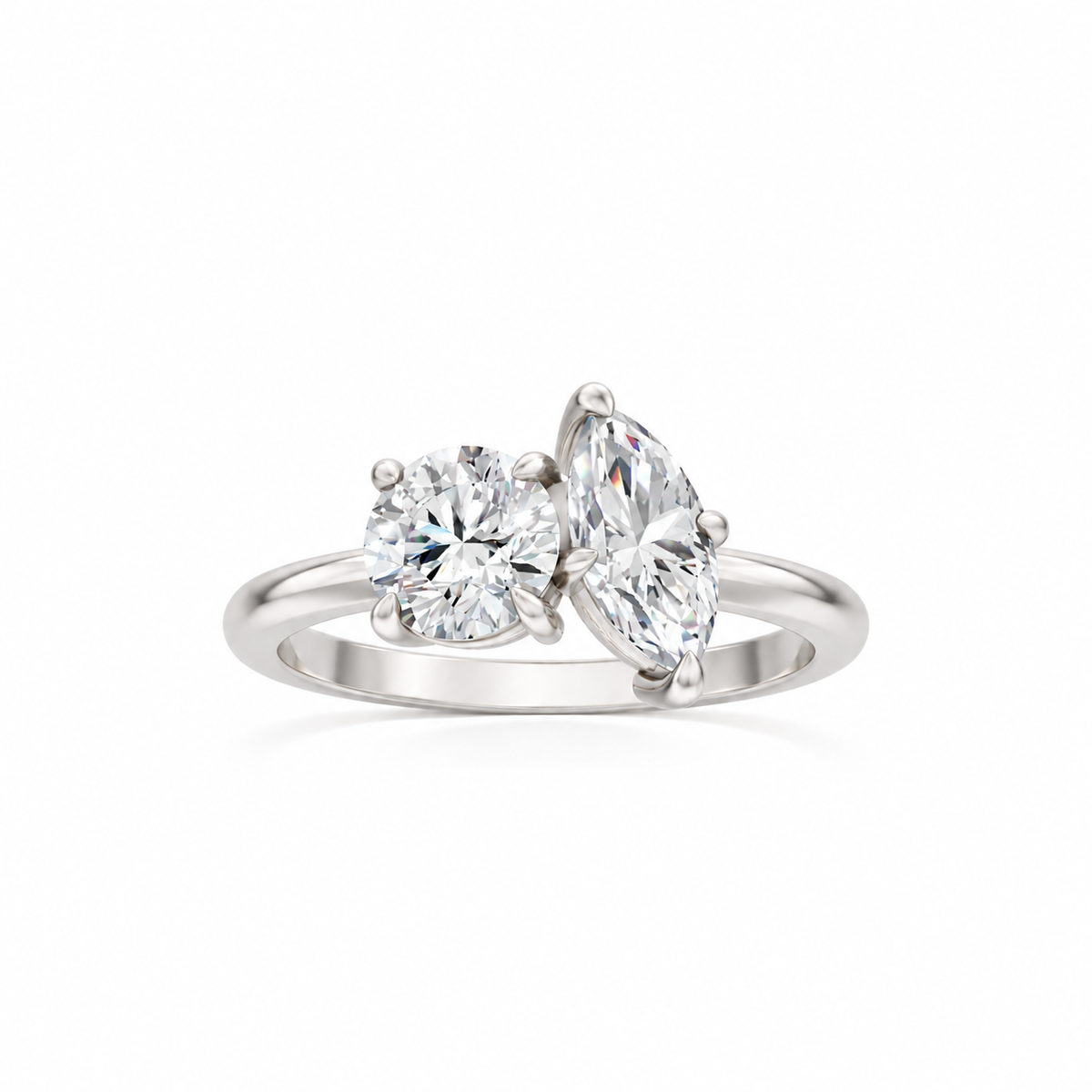 Round and Marquise Diamond Two Stone 14k white gold