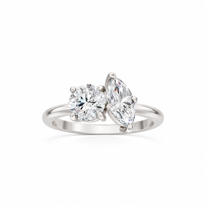 Round and Marquise Diamond Two Stone 14k white gold