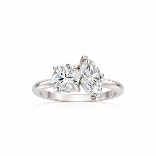 Round and Marquise Diamond Two Stone 14k white gold