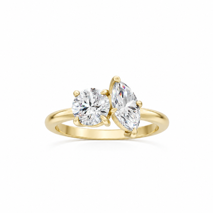 Round and Marquise Diamond Two Stone 14k yellow gold